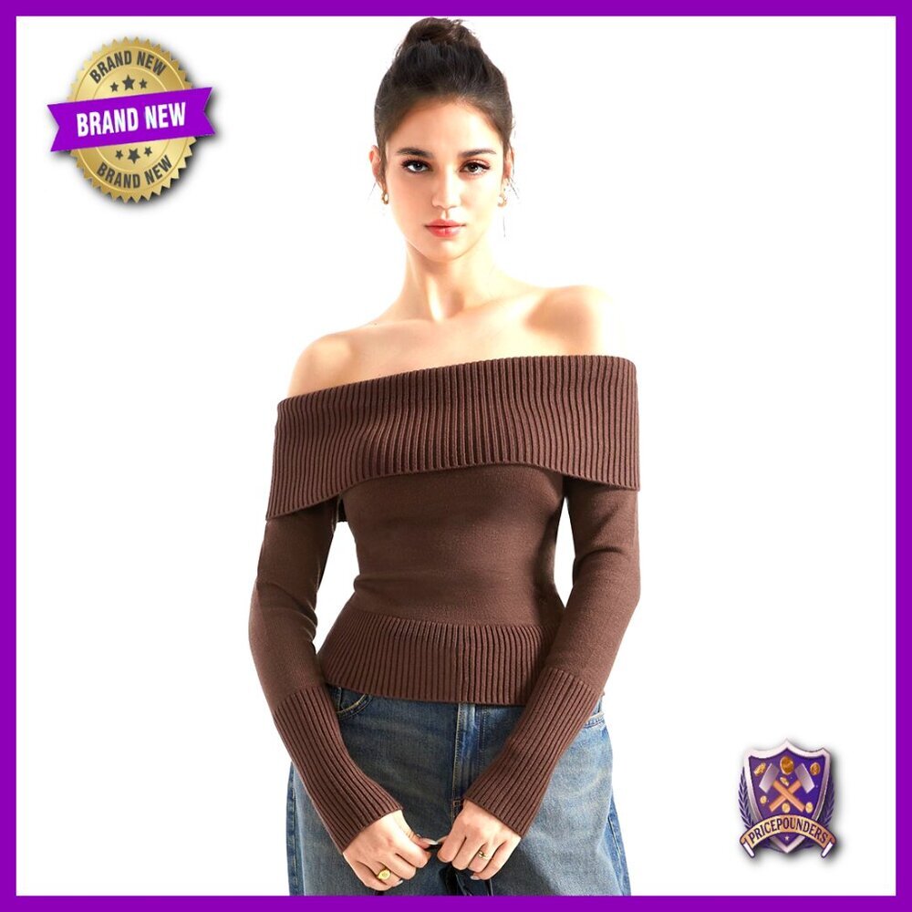 Off Shoulder Ribbed Knit Sweater Long Sleeve Pullover Fall Winter Going Out Top